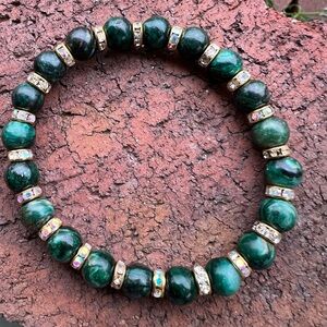 Natural Emerald Bracelet with Czech Crystals Roundels